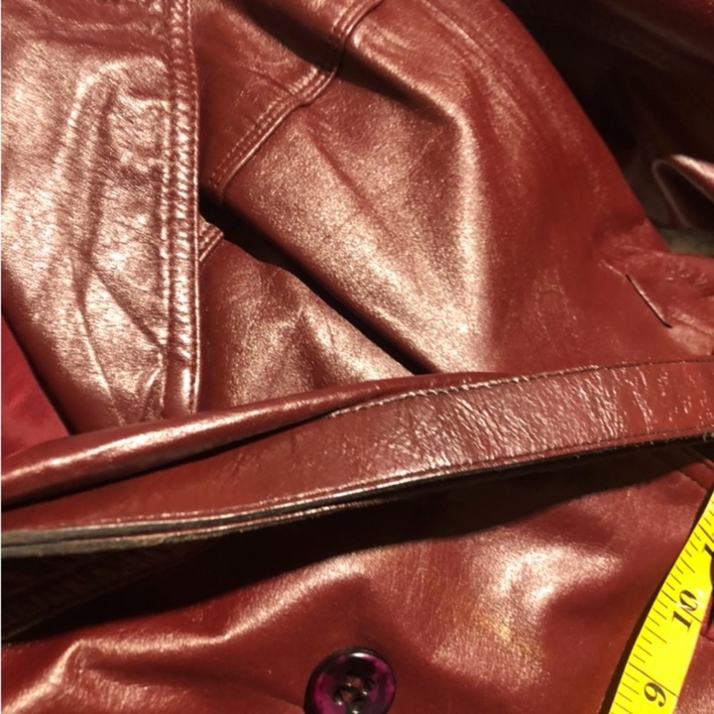Vintage Etienne Aigner Burgundy Leather double breasted Jacket Size 16 - Picture 10 of 15